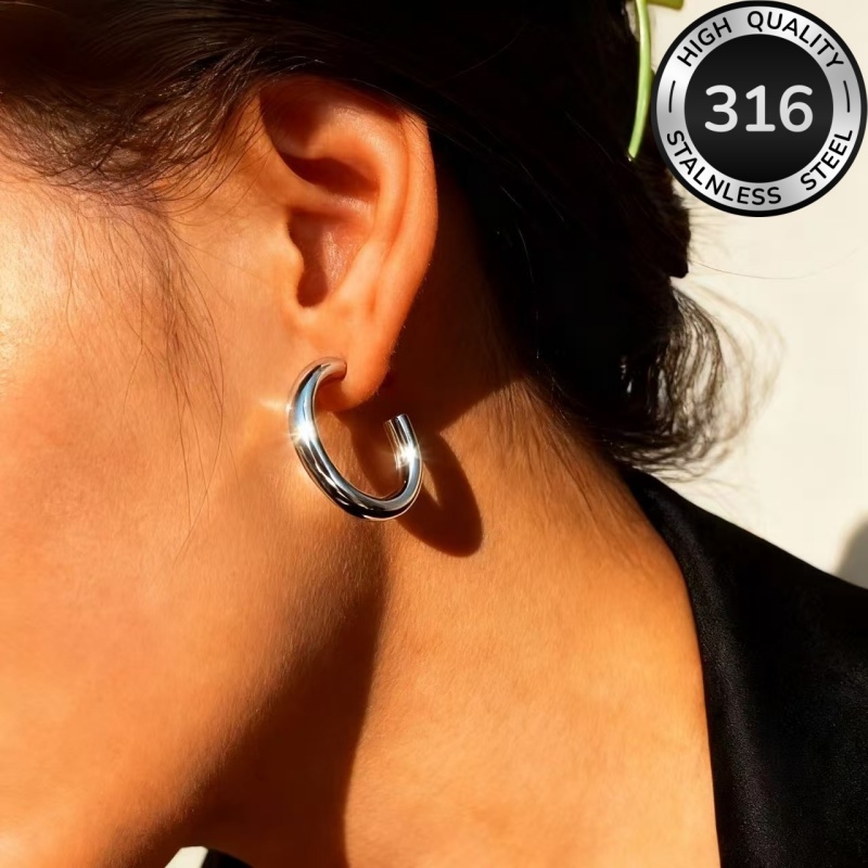 Women's C-Shaped Hypoallergenic Stainless Steel Hoop Earrings